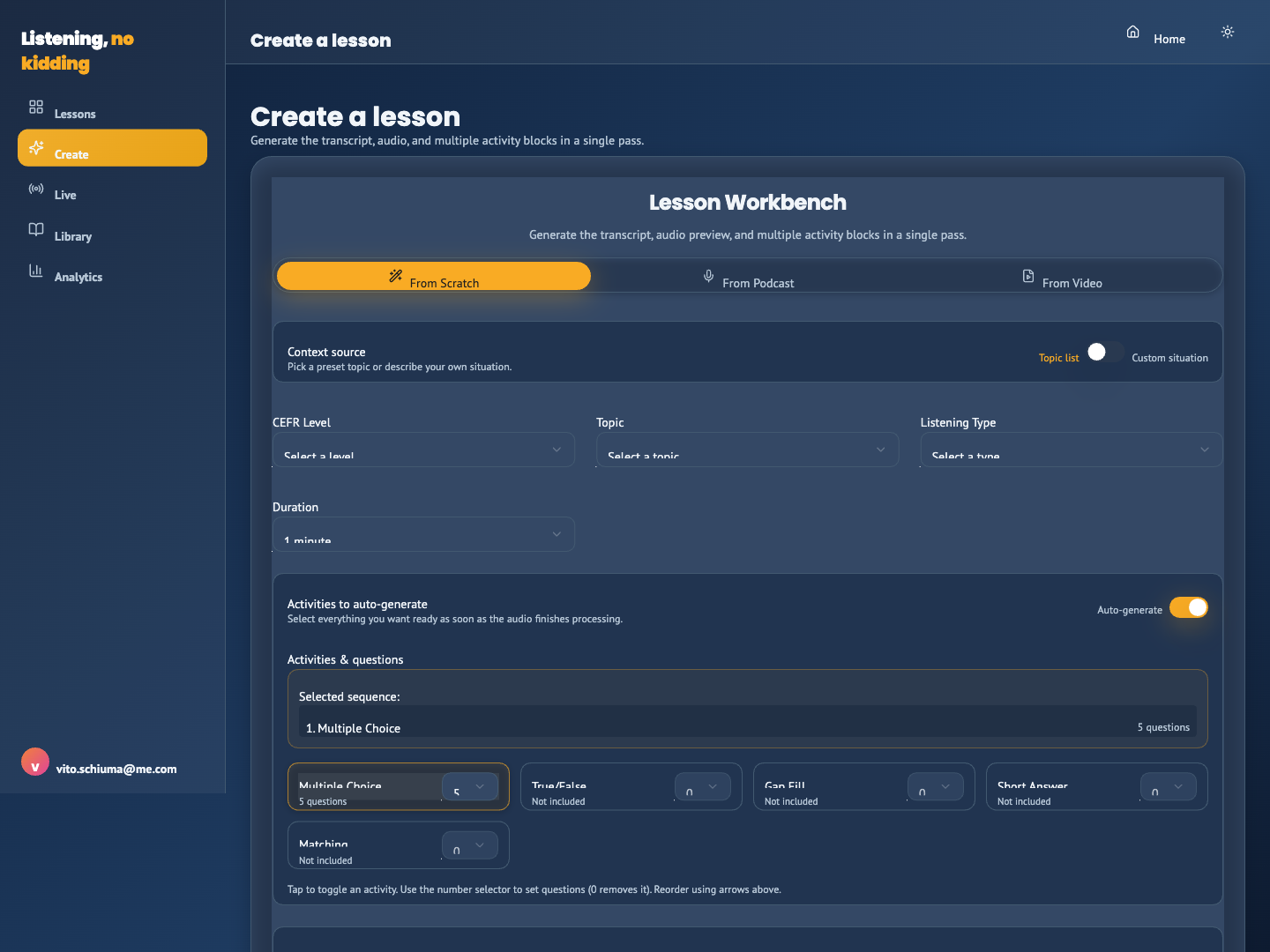 From topic to multi-speaker audio in one click